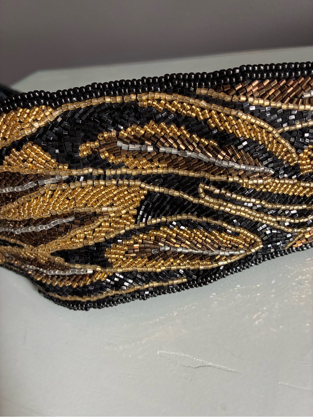 Vintage Beaded Black and Gold Wide Sash Belt - Picture 2 of 6